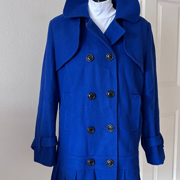 Y2K Blue Wool Worthington VTG Coat XL Corpcore Academia Classic 90 Pea-Coat BOHO - Picture 4 of 16